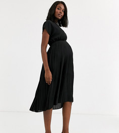 Черное платье миди с плиссированной юбкой New Look Maternity - Черный