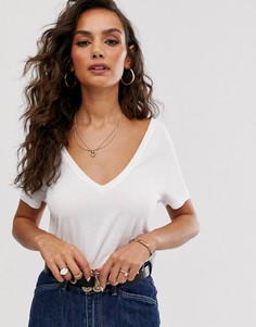 Белая свободная футболка с v-образными вырезами ASOS DESIGN - Белый