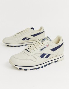 Кожаные кроссовки кремового цвета с темно-синими вставками Reebok classic - Темно-синий