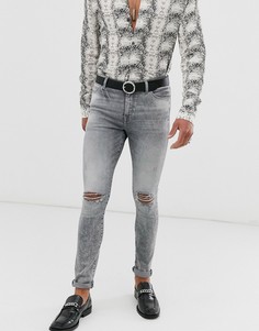 Серые джинсы скинни с рваными коленями ASOS DESIGN 12.5oz - Серый
