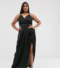 Черное атласное платье макси с разрезом сбоку Missguided Plus - Черный