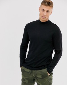 Черная футболка с длинным рукавом и высоким воротом New Look - Черный