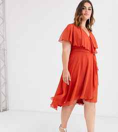 Платье миди с кейпом и асимметричным краем ASOS DESIGN Curve - Красный