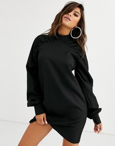Черное платье с высоким воротом и сборками Missguided - Черный