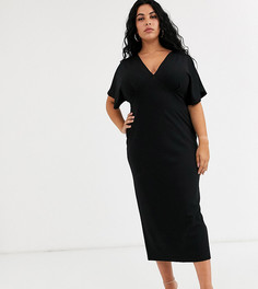 Платье миди из ткани понте с рукавами летучая мышь эксклюзивно для ASOS DESIGN Curve - Черный