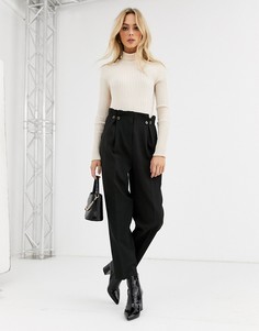 Черные брюки с пуговицами и складками New Look - Черный