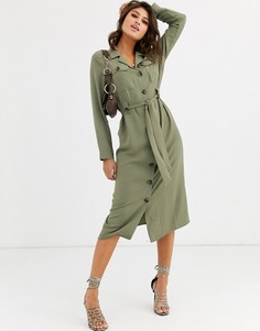 Платье-рубашка миди в стиле милитари на пуговицах ASOS DESIGN - Зеленый