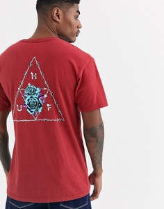 Красная футболка с цветочным принтом на спине HUF Dystopia Triple Triangle - Красный