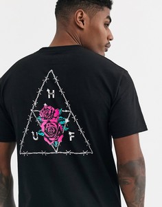 Черная футболка с цветочным принтом на спине HUF Dystopia - Черный