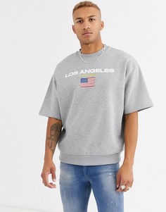 Серый меланжевый oversize-свитшот с короткими рукавами и принтом Los Angeles ASOS DESIGN - Серый