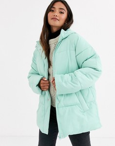 Светло-бирюзовая дутая куртка с поясом ASOS DESIGN - Зеленый