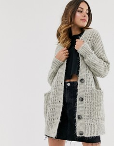 Свободный кардиган в рубчик на пуговицах ASOS DESIGN - Серый