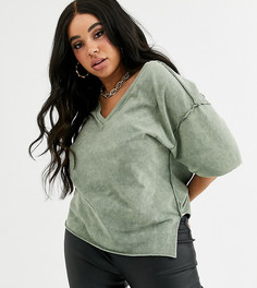 Выбеленная футболка цвета хаки с необработанными швами ASOS DESIGN Curve - Зеленый