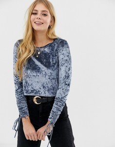 Топ с бархатными рукавами Brave Soul - Синий