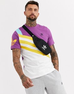 Разноцветная футболка с полосами и логотипом-трилистником на рукаве adidas Originals - Мульти