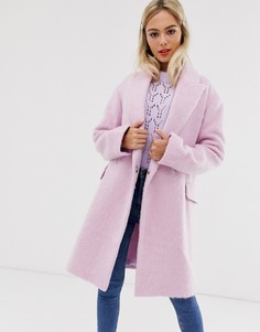 Розовое двубортное пальто с начесом ASOS DESIGN - Синий