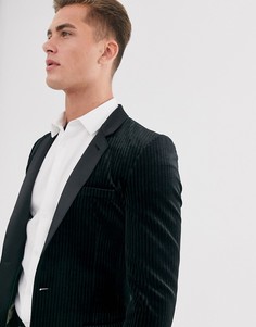 Черный супероблегающий пиджак-смокинг из плиссированного бархата ASOS DESIGN - Черный