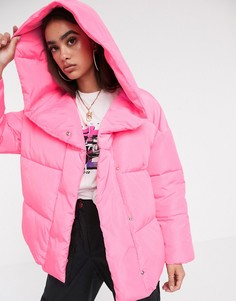 Розовая дутая куртка с капюшоном ASOS DESIGN - Розовый