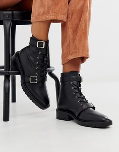 Черные кожаные ботинки в стиле милитари ASOS DESIGN Astrid - Черный