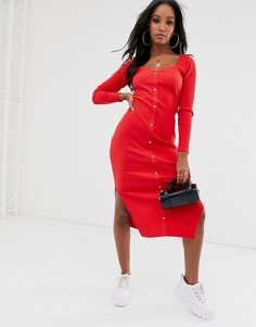 Платье миди с кнопками спереди и вырезом сердечком ASOS DESIGN - Красный