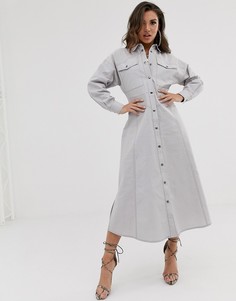 Платье-рубашка миди в стиле милитари ASOS DESIGN - Серый