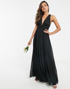 Платье макси со сборками на лифе, драпировкой и запахом на поясе ASOS DESIGN Bridesmaid - Черный
