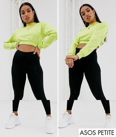 Набор из 2 пар леггинсов черного цвета с завышенной талией ASOS DESIGN Petite СКИДКА
