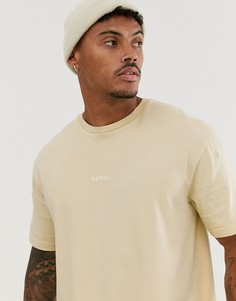 Свободная светло-бежевая футболка с принтом Seoul Topman - Светло-бежевый