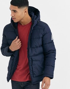 Темно-синяя дутая куртка с капюшоном и накладными карманами Jack & Jones Originals - Темно-синий