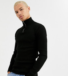 Черный обтягивающий джемпер в рубчик с молнией ASOS DESIGN Tall - Черный