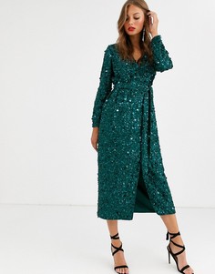 Платье миди с запахом и крупными пайетками ASOS EDITION - Зеленый