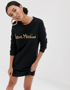 Платье с длинными рукавами и логотипом с эффектом металлик Love Moschino - Черный