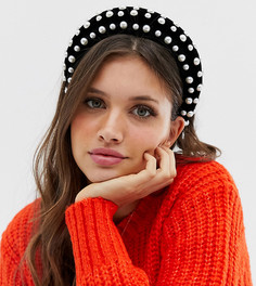 Черная бархатная повязка на голову с жемчугом My Accessories London - Черный