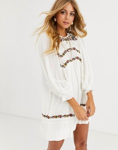 Платье мини с вышивкой Free People pasadena - Кремовый