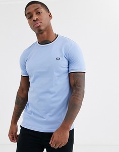 Голубая футболка с контрастной отделкой Fred Perry - Синий