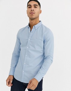 Голубая оксфордская рубашка обтягивающего кроя с логотипом Hollister - Синий