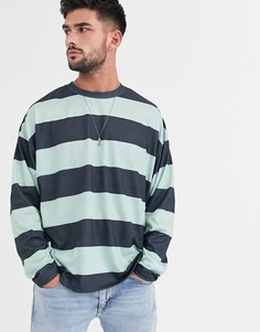 Oversize-футболка с длинным рукавом в сине-зеленую полоску ASOS DESIGN - Мульти