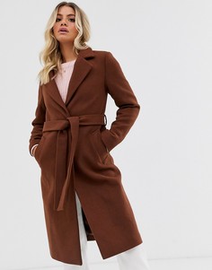 Приталенное пальто цвета ржавчины с поясом New Look - Красный