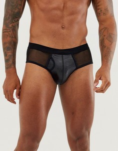 Черные трусы со вставкой из искусственной кожи и принтом ASOS DESIGN - Черный