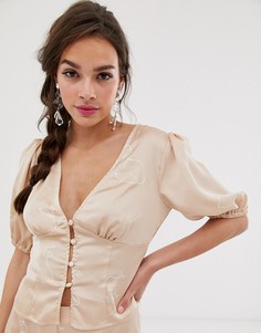 Блузка на пуговицах с принтом Finders Keepers Cristina - Бежевый