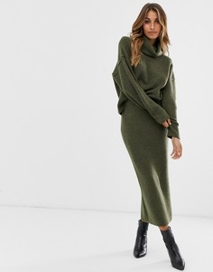 Юбка миди в крупный рубчик ASOS DESIGN - Зеленый