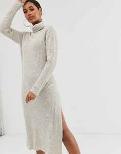 Платье миди с боковым разрезом ASOS DESIGN - Светло-бежевый