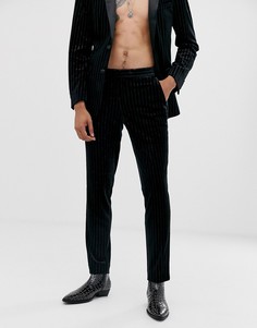 Бархатные брюки скинни с блестящими полосками ASOS DESIGN - Черный