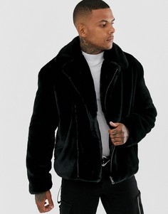 Черная байкерская куртка из искусственного меха ASOS DESIGN - Черный