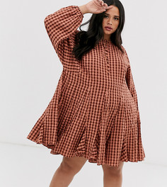 Платье-трапеция мини из жатой ткани в клетку ASOS DESIGN Curve - Мульти