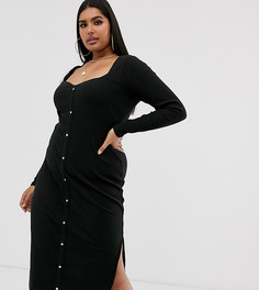 Платье миди с вырезом сердечком и застежкой на кнопки ASOS DESIGN Curve - Черный