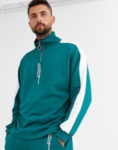 Темно-зеленый oversize-свитшот с молнией, логотипом и полосками по бокам ASOS DESIGN - Зеленый