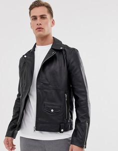 Кожаная байкерская куртка на молнии Barneys Originals - Черный