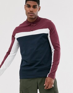 Темно-синий лонгслив-поло с контрастными вставками ASOS DESIGN - Темно-синий