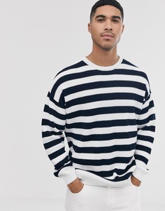 Трикотажный джемпер в рубчик с узором в черно-белую полоску ASOS DESIGN - Белый